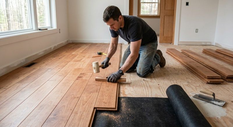 Cherry Floor Installation in Casco, ME